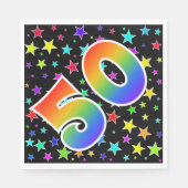 星+カラフルレインボーパターン"50"イベント番号 スタンダードランチョンナプキン (正面)
