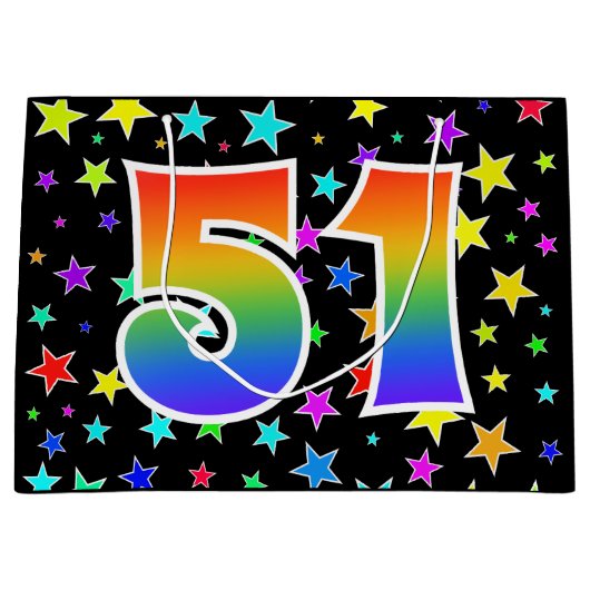 星+カラフルレインボーパターン"51"イベント番号 ラージペーパーバッグ (正面)