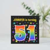 星+カラフルレインボーパターン"51"誕生日番号 招待状 (スタンド正面)