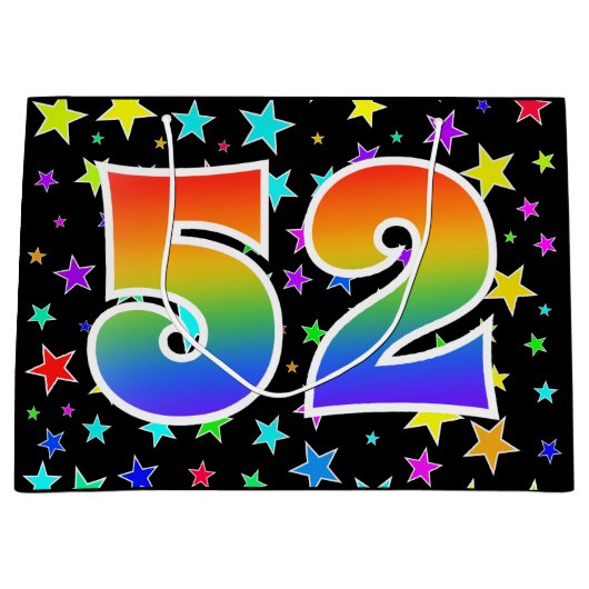 星+カラフルレインボーパターン"52"イベント番号 ラージペーパーバッグ (正面)