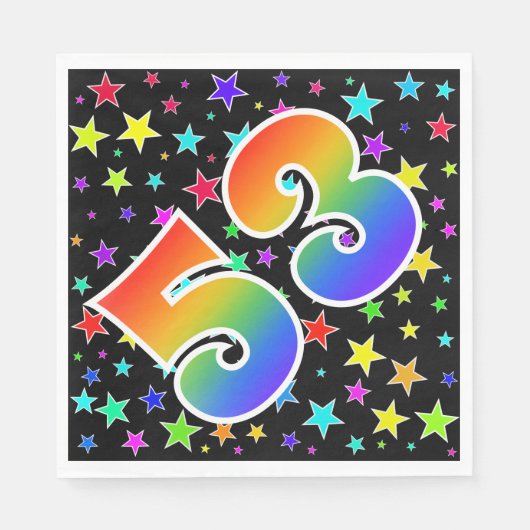 星+カラフルレインボーパターン"53"イベント番号 スタンダードランチョンナプキン (正面)