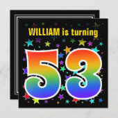 星+カラフルレインボーパターン"53"誕生日番号 招待状 (正面/裏面)
