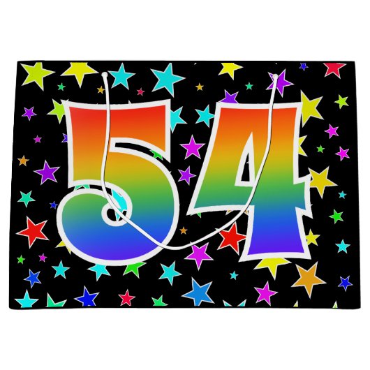 星+カラフルレインボーパターン"54"イベント番号 ラージペーパーバッグ (正面)