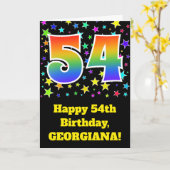 星+カラフルレインボーパターン"54"誕生日番号 カード (黄色い花)