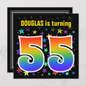 星+カラフルレインボーパターン"55"誕生日番号 招待状 (正面/裏面)