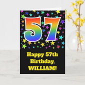 星+カラフルレインボーパターン"57"誕生日番号 カード (黄色い花)