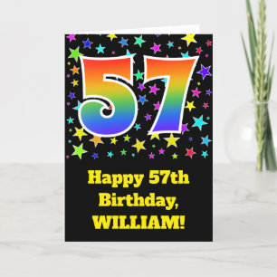 星+カラフルレインボーパターン"57"誕生日番号 カード