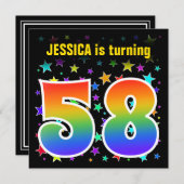 星+カラフルレインボーパターン"58"誕生日番号 招待状 (正面/裏面)