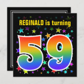 星+カラフルレインボーパターン"59"誕生日番号 招待状 (正面/裏面)