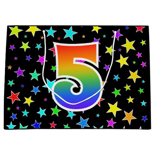 星+カラフルレインボーパターン"5"イベント番号 ラージペーパーバッグ (正面)