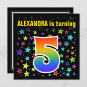 星+カラフルレインボーパターン"5"誕生日番号 招待状 (正面/裏面)