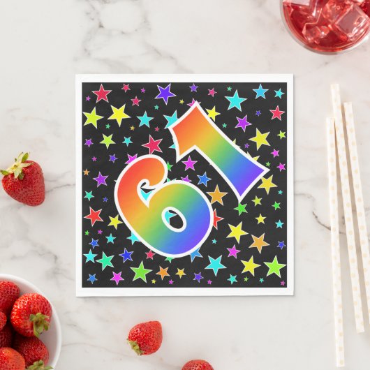 星+カラフルレインボーパターン"61"イベント番号 スタンダードランチョンナプキン (インサイチュ)