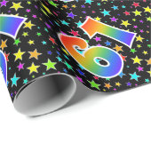 星+カラフルレインボーパターン"61"イベント番号 ラッピングペーパー (ロールコーナー)