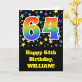 星+カラフルレインボーパターン"64"誕生日番号 カード (黄色い花)