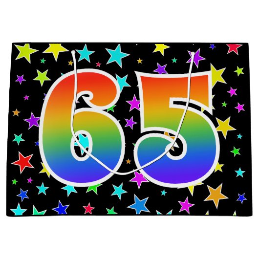 星+カラフルレインボーパターン「65」イベント番号 ラージペーパーバッグ (正面)