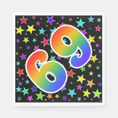 星+カラフルレインボーパターン"69"イベント番号 スタンダードランチョンナプキン (正面)