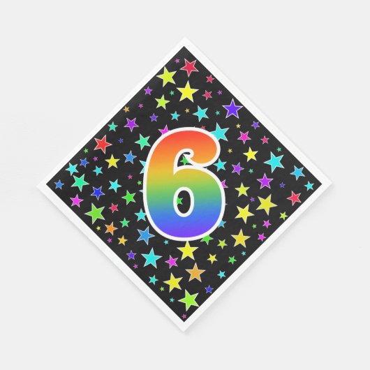 星+カラフルレインボーパターン「6」イベント番号 スタンダードランチョンナプキン (角)