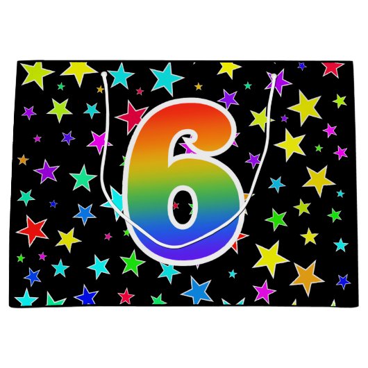 星+カラフルレインボーパターン「6」イベント番号 ラージペーパーバッグ (正面)