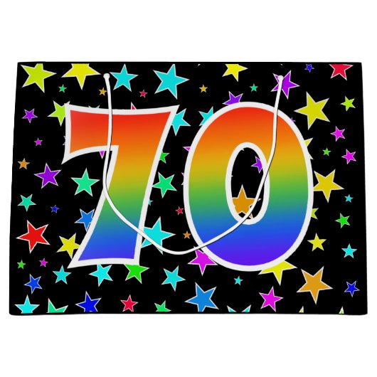 星+カラフルレインボーパターン「70」イベント番号 ラージペーパーバッグ (正面)