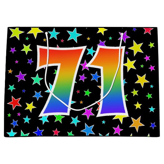 星+カラフルレインボーパターン「71」イベント番号 ラージペーパーバッグ (正面)