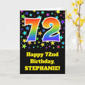 星+カラフルレインボーパターン"72"誕生日番号 カード (黄色い花)