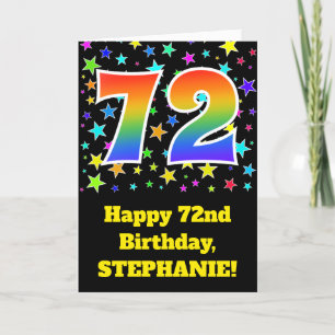 星+カラフルレインボーパターン"72"誕生日番号 カード