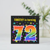 星+カラフルレインボーパターン"72"誕生日番号 招待状 (スタンド正面)