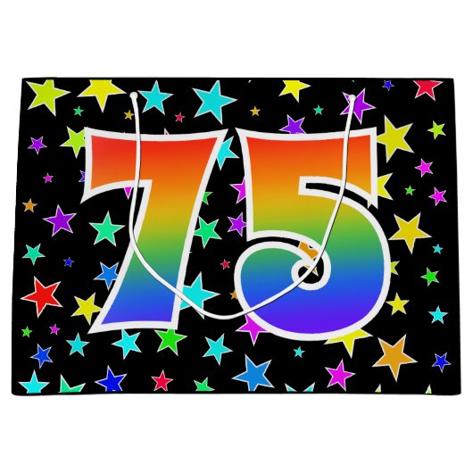 星+カラフルレインボーパターン「75」イベント番号 ラージペーパーバッグ (正面)
