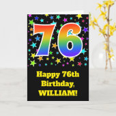 星+カラフルレインボーパターン「76」誕生日番号 カード (黄色い花)