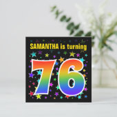 星+カラフルレインボーパターン「76」誕生日番号 招待状 (スタンド正面)