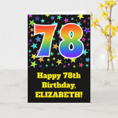 星+カラフルレインボーパターン"78"誕生日番号 カード (黄色い花)