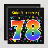 星+カラフルレインボーパターン"78"誕生日番号 招待状 (正面/裏面)
