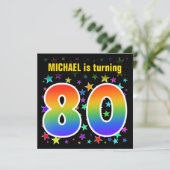 星+カラフルレインボーパターン"80"誕生日番号 招待状 (スタンド正面)