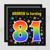 星+カラフルレインボーパターン"81"誕生日番号 招待状 (正面/裏面)