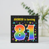 星+カラフルレインボーパターン"81"誕生日番号 招待状 (スタンド正面)