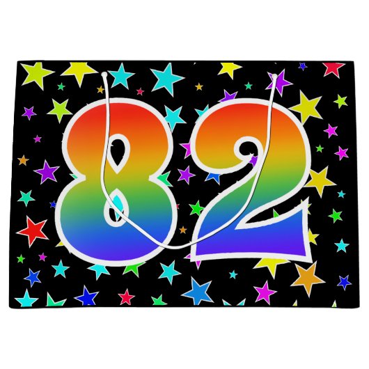 星+カラフルレインボーパターン"82"イベント番号 ラージペーパーバッグ (正面)