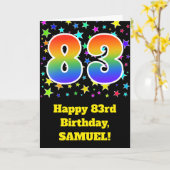 星+カラフルレインボーパターン"83"誕生日番号 カード (黄色い花)