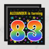 星+カラフルレインボーパターン"83"誕生日番号 招待状 (正面/裏面)