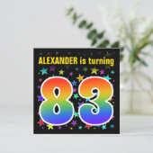 星+カラフルレインボーパターン"83"誕生日番号 招待状 (スタンド正面)
