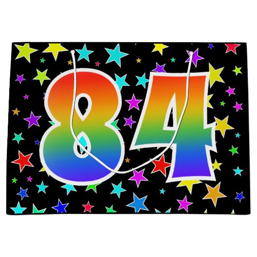 星+カラフルレインボーパターン"84"イベント番号 ラージペーパーバッグ (正面)