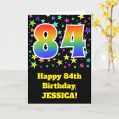 星+カラフルレインボーパターン"84"誕生日番号 カード (黄色い花)