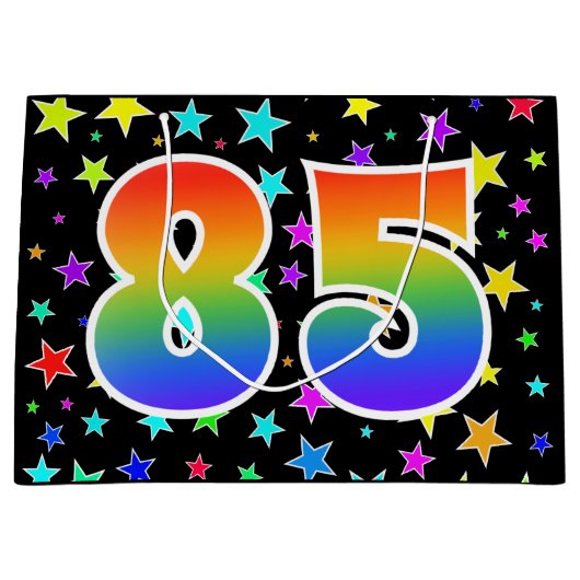 星+カラフルレインボーパターン"85"イベント番号 ラージペーパーバッグ (正面)