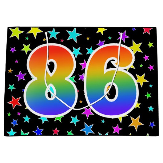 星+カラフルレインボーパターン"86"イベント番号 ラージペーパーバッグ (正面)