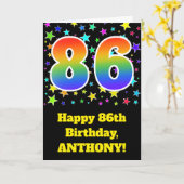 星+カラフルレインボーパターン"86"誕生日番号 カード (黄色い花)