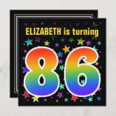 星+カラフルレインボーパターン"86"誕生日番号 招待状 (正面/裏面)