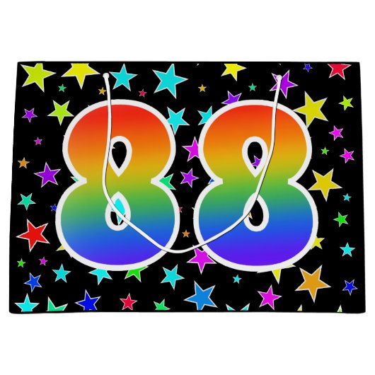 星+カラフルレインボーパターン"88"イベント番号 ラージペーパーバッグ (正面)