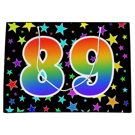 星+カラフルレインボーパターン"89"イベント番号 ラージペーパーバッグ (正面)