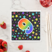 星+カラフルレインボーパターン「9」イベント番号 スタンダードランチョンナプキン (インサイチュ)