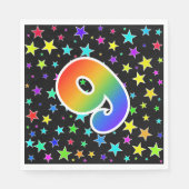 星+カラフルレインボーパターン「9」イベント番号 スタンダードランチョンナプキン (正面)