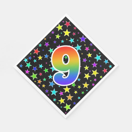 星+カラフルレインボーパターン「9」イベント番号 スタンダードランチョンナプキン (角)